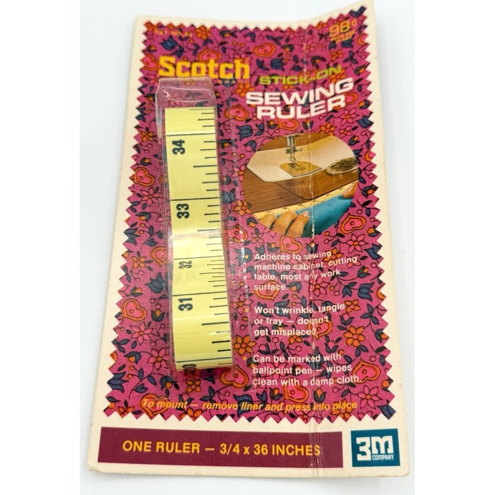 3M Scotch Stick On Sewing Ruler 36" Vintage NOS Retro Floral Card USA Made New